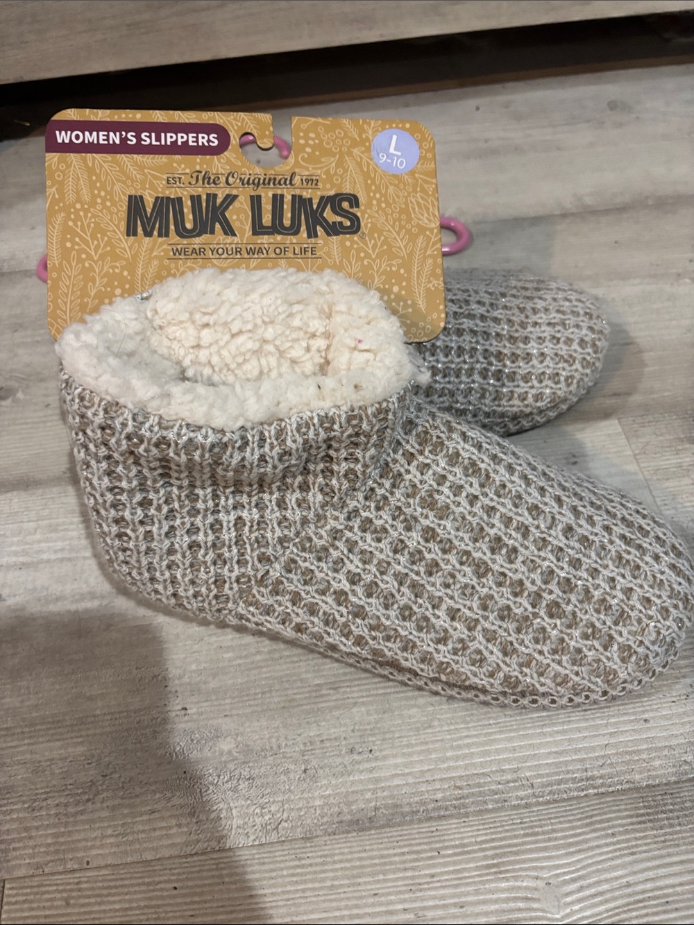 Muk Luks Women's Knit Sherpa Lined Slipper Booties - Cream/Tan